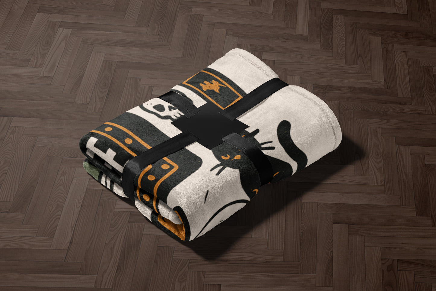Black Cat and Skull Patterned Blanket