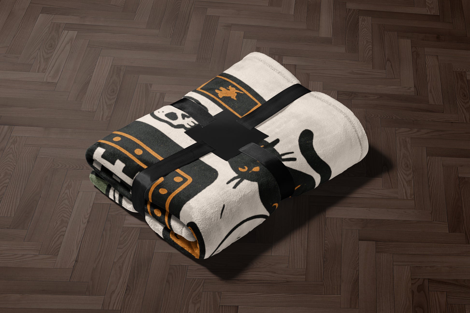 Black Cat and Skull Patterned Blanket