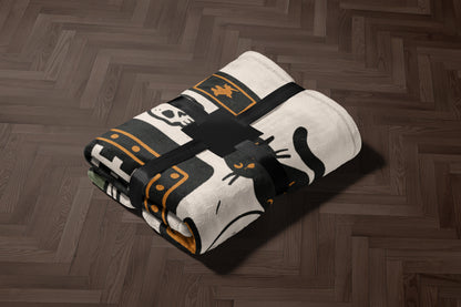 Black Cat and Skull Patterned Blanket