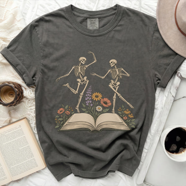 Dancing Skeleton Book Tee in Pepper