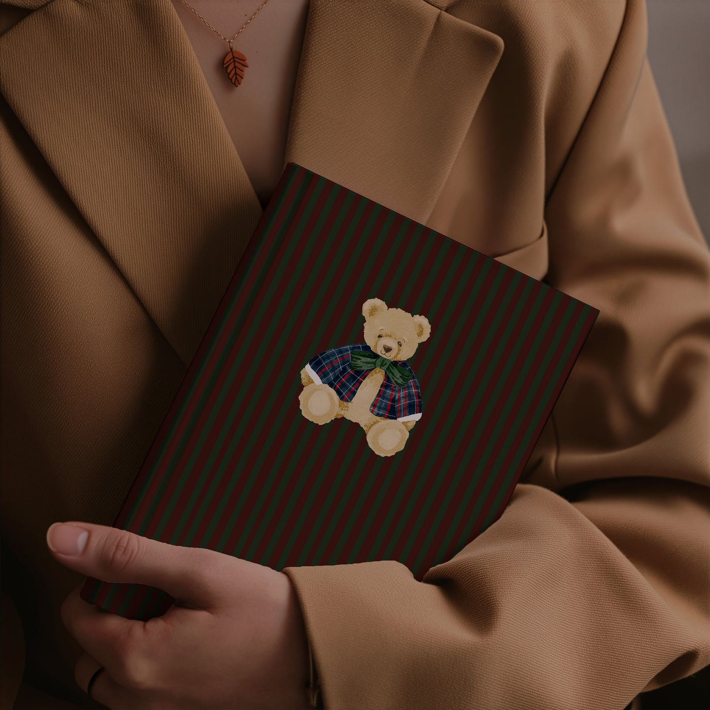 Teddy Bear Embellished Striped Notebook for Daily Use