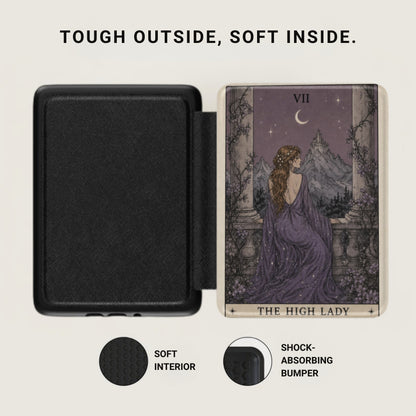 Black case with tarot card image of "The High Lady" and text.