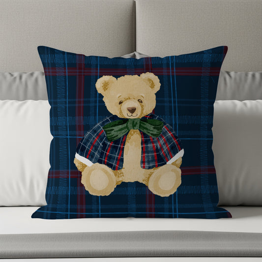 Plaid Bear Decorative Cushion for Child's Bedroom Decor