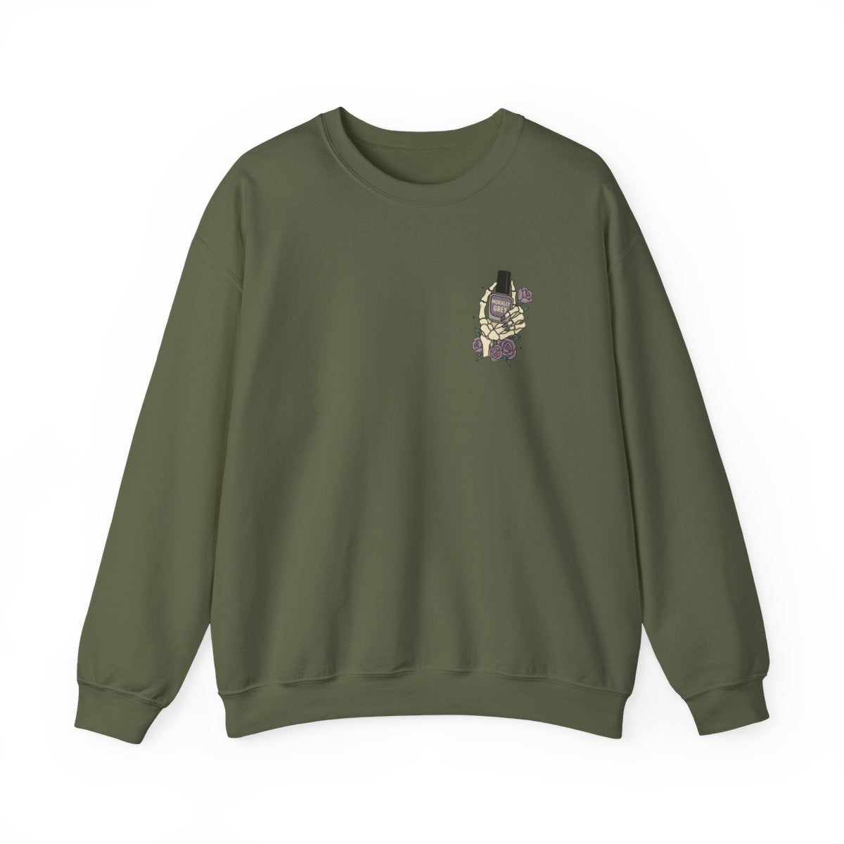 Stylish olive green sweatshirt with unique front design