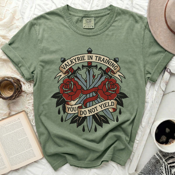Valkyrie in Training Tattoo Style Tee in Moss