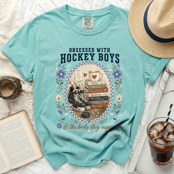 Obsessed With Hockey Boys & Books Tee in Island Reef