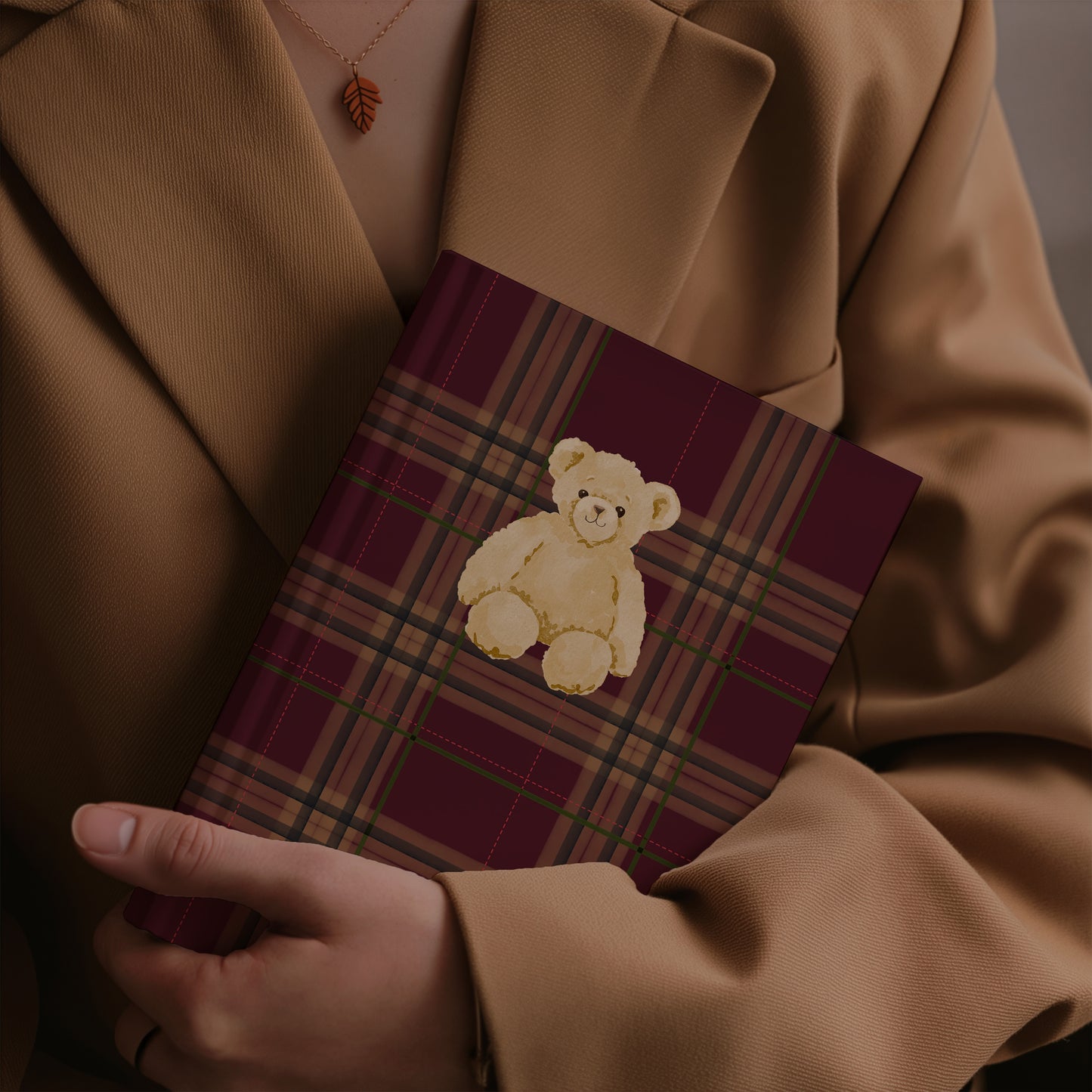 Personalized Plaid Journal with Cute Teddy Bear Cover