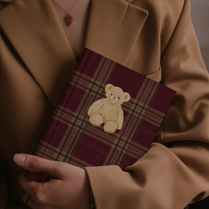 Personalized Plaid Journal with Cute Teddy Bear Cover