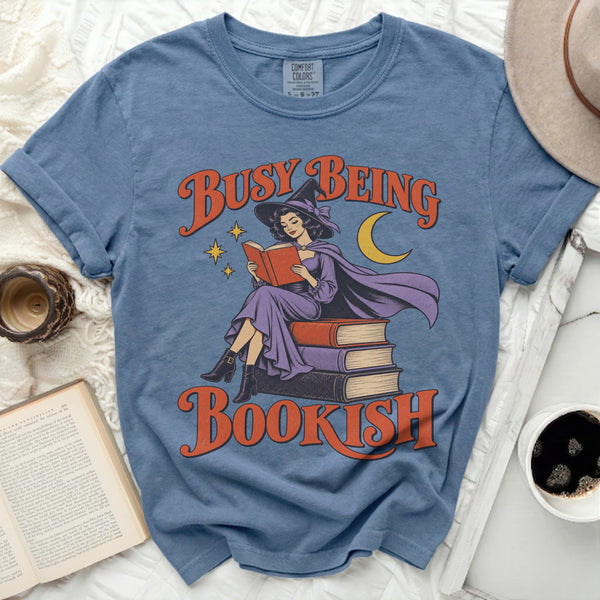Busy Being Bookish Tee in Blue Jean