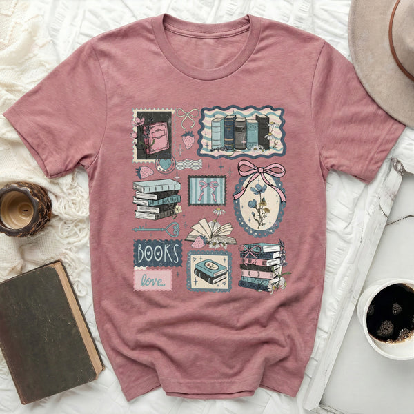 Whimsical Books Tee in Heather Mauve