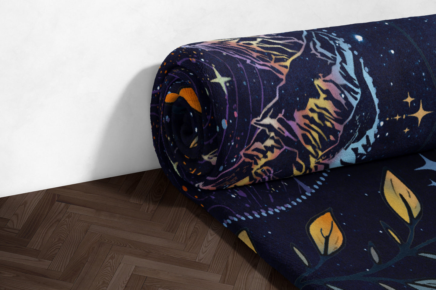 Vibrant Cosmic Mountain and Stars Fleece Blanket