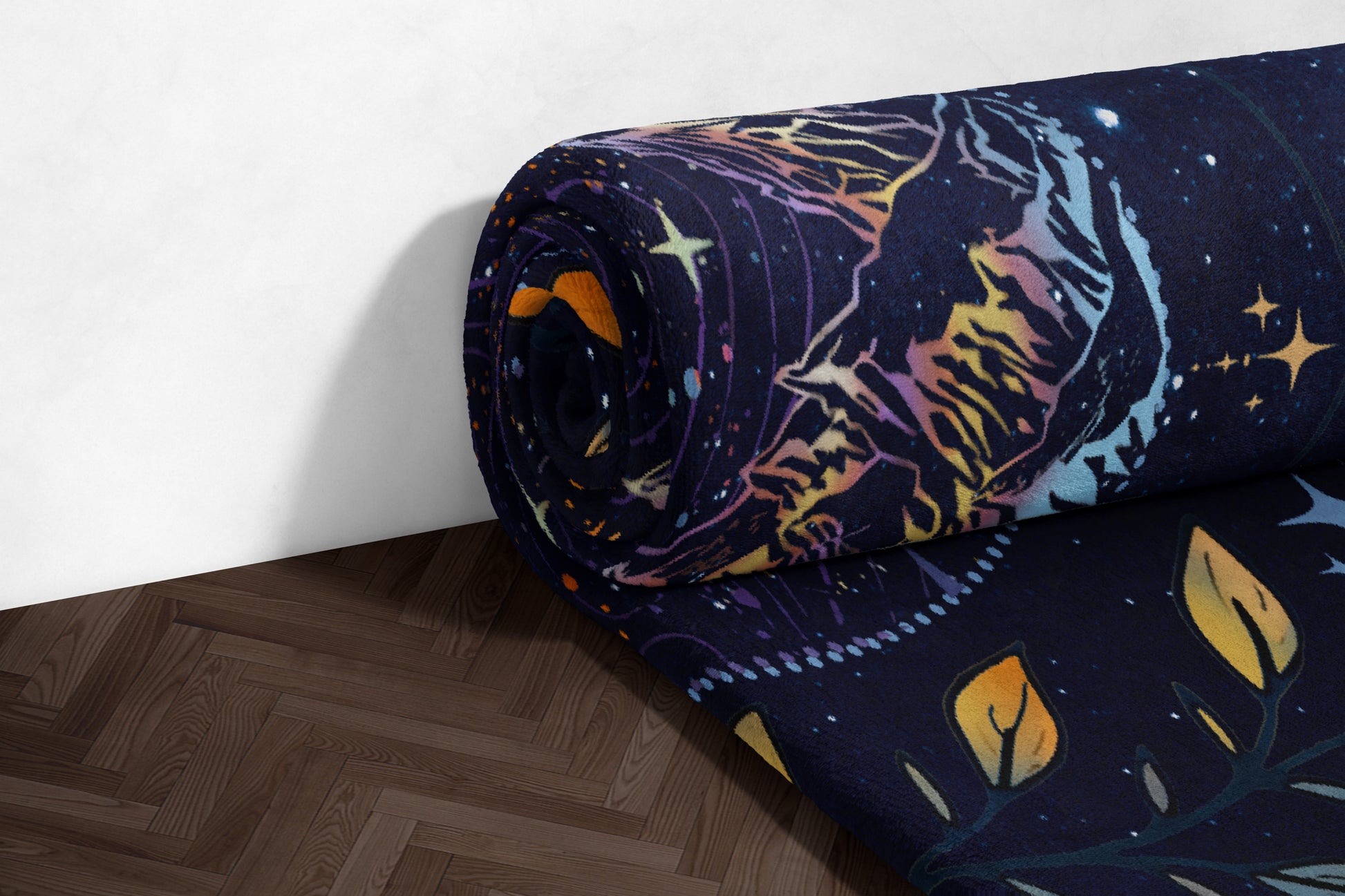 Vibrant Cosmic Mountain and Stars Fleece Blanket