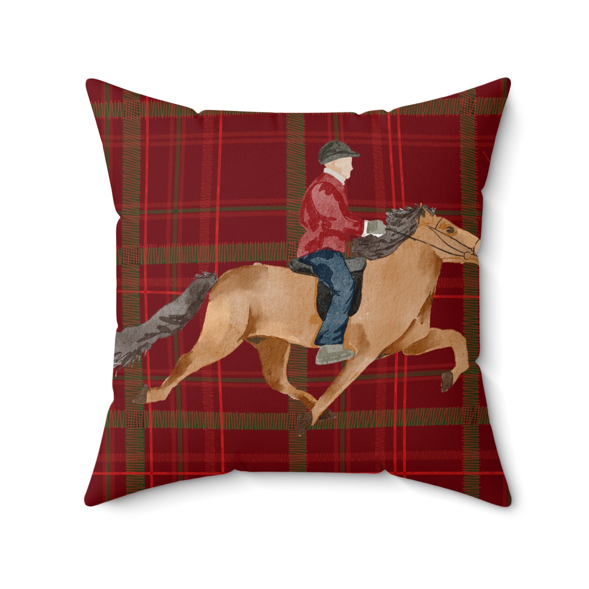 Plaid Equestrian Artwork Throw Pillow for Stylish Home Decor