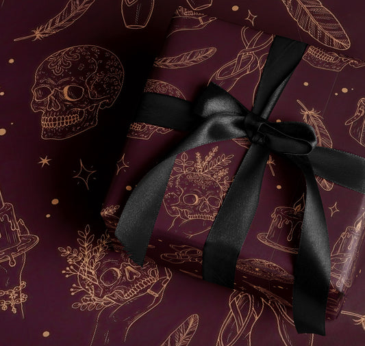 Gothic Style Wrapping Paper with Skull Patterns