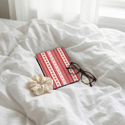 Striped Floral Glasses Case with Red and White Design