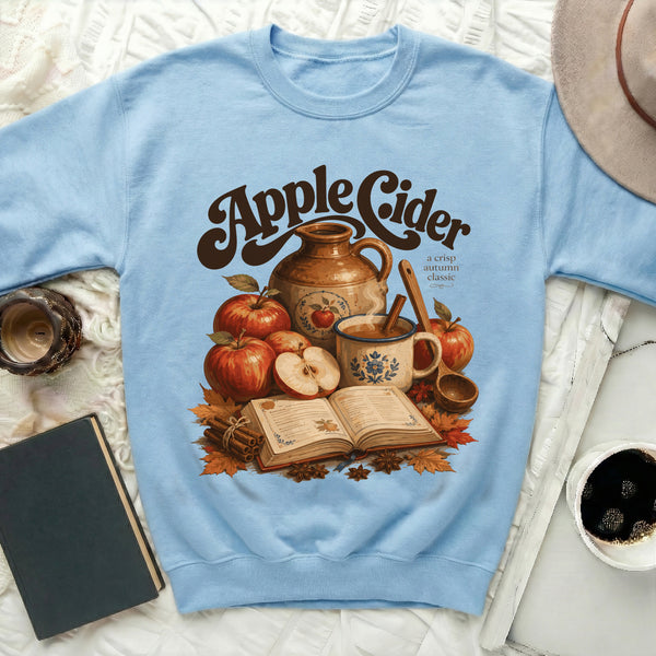 Vintage Apple Cider Sweatshirt in Light Blue