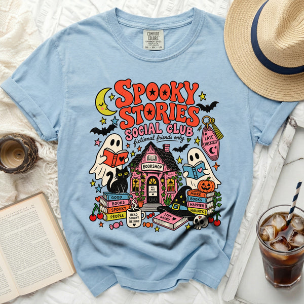 Spooky Stories Club Tee in Chambray