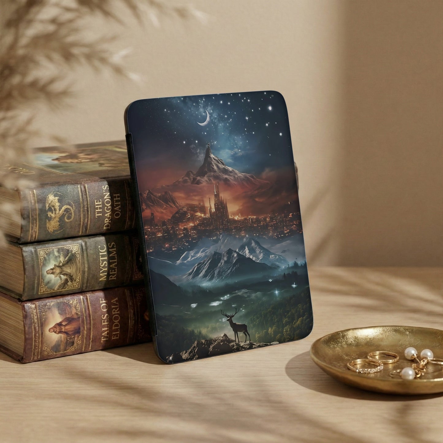 Mystical Mountain City Night Sky Deer Magical product type