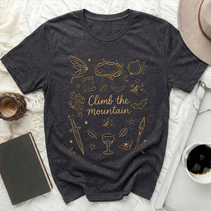 Climb the mountain fantasy elements dark gray T-shirt product type