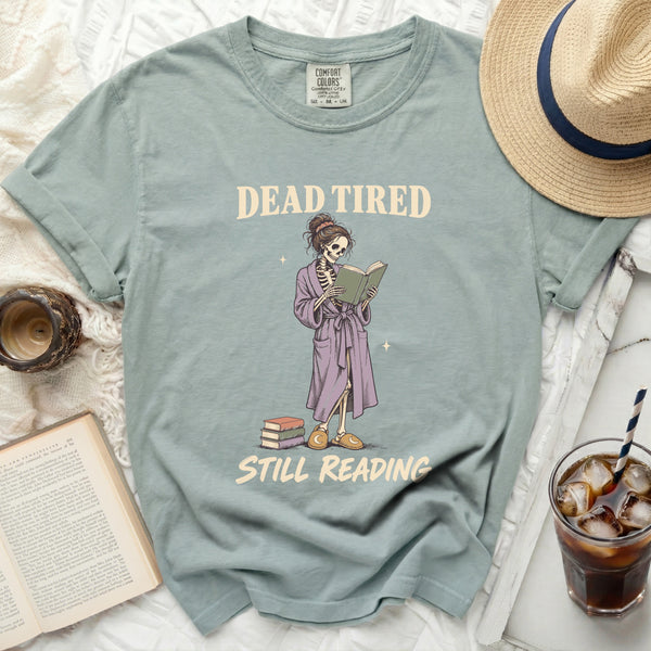 Dead Tired Reading Skeleton Tee in Bay