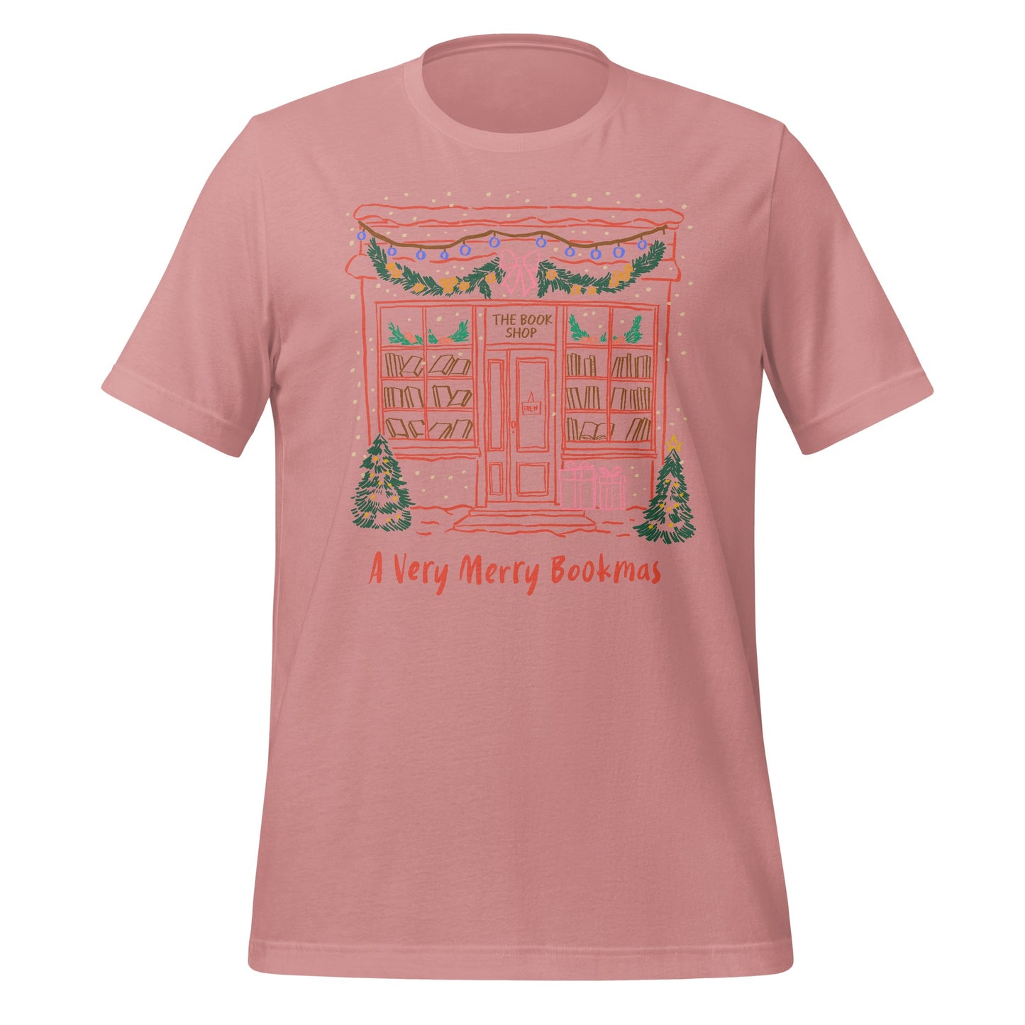 A Very Merry Bookmas Pink Bookshop Graphic T-shirt