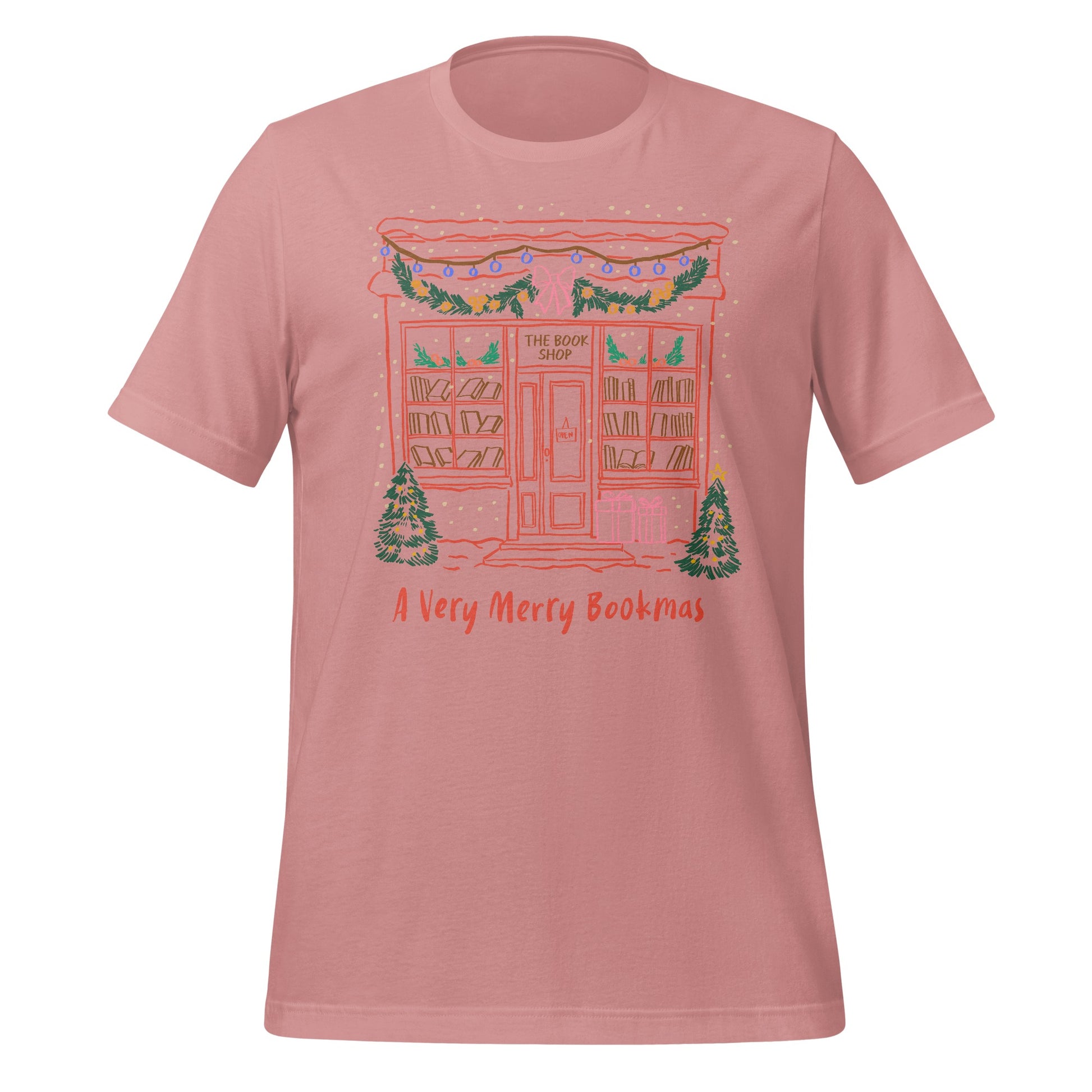 A Very Merry Bookmas Pink Bookshop Graphic T-shirt