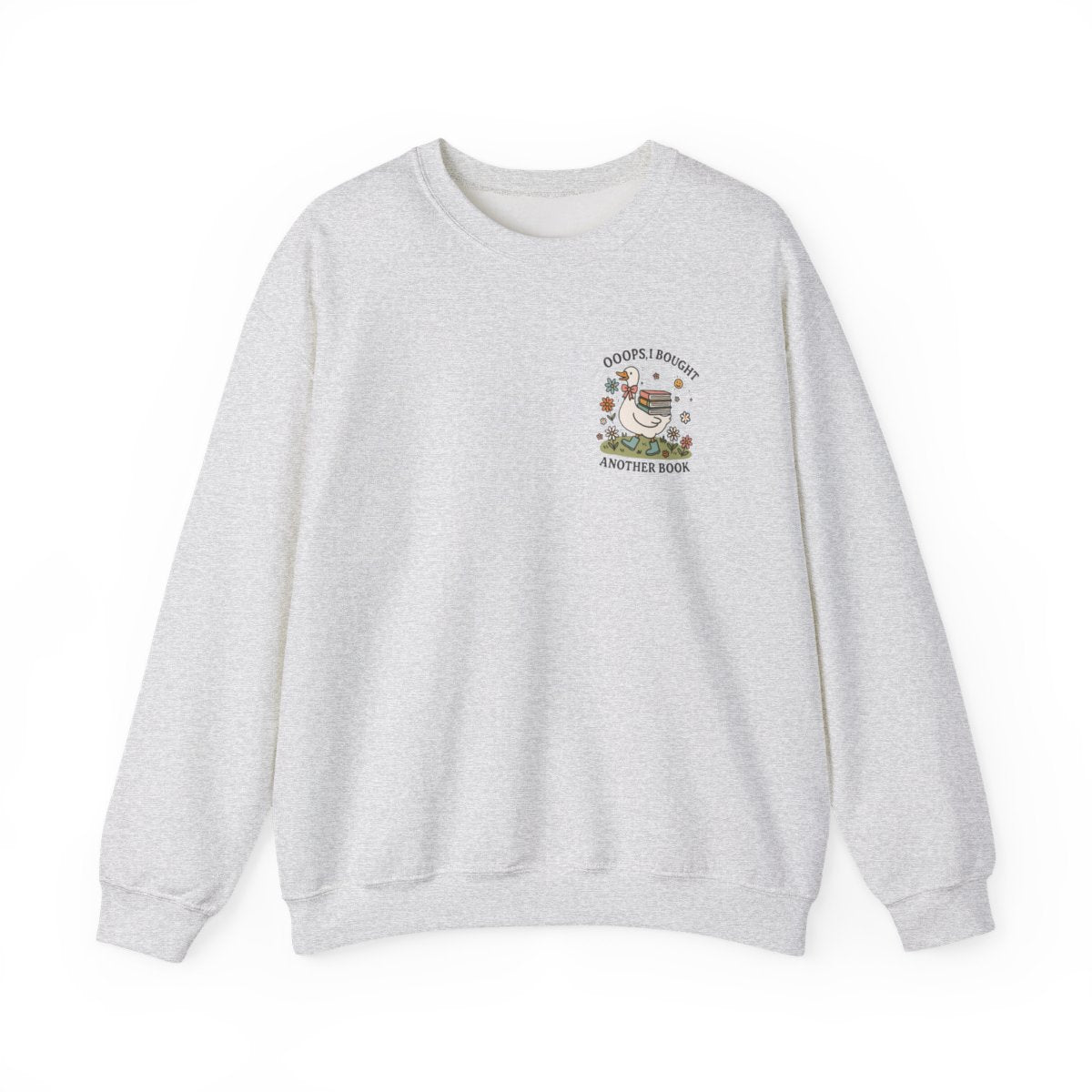 Cozy gray sweater with a small reading duck graphic