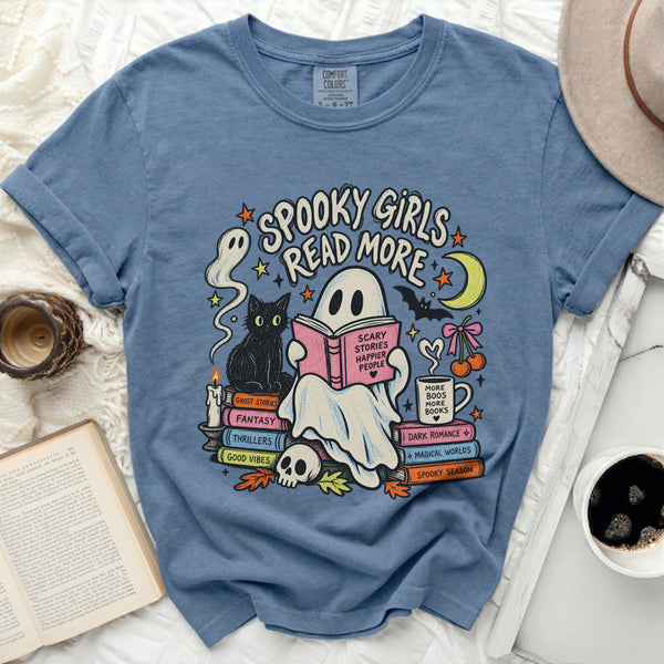 Spooky Girls Read Tee in Blue Jean