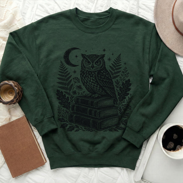 Enchanted Sage Owl Sweatshirt in Forest Green