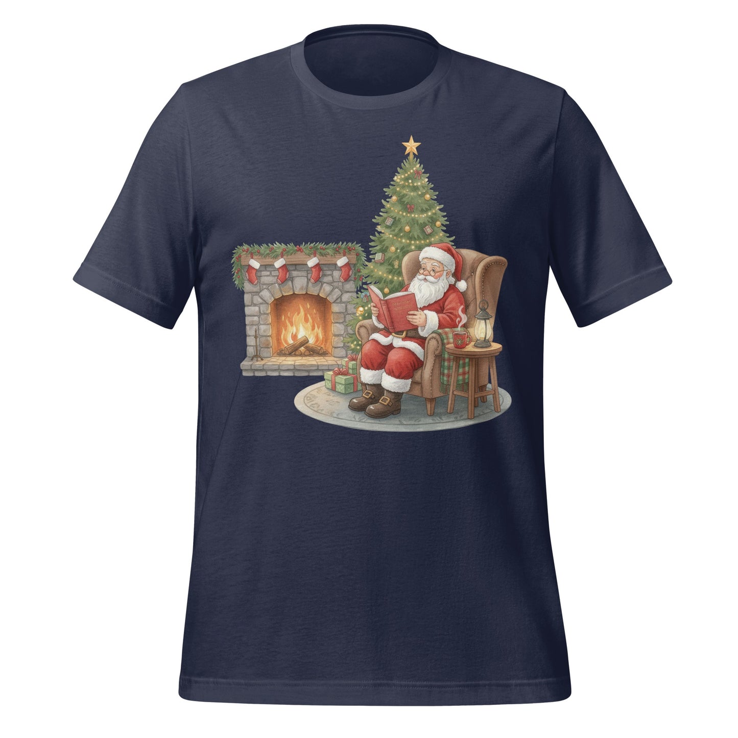 Cozy Santa by Fireplace Christmas T-shirt