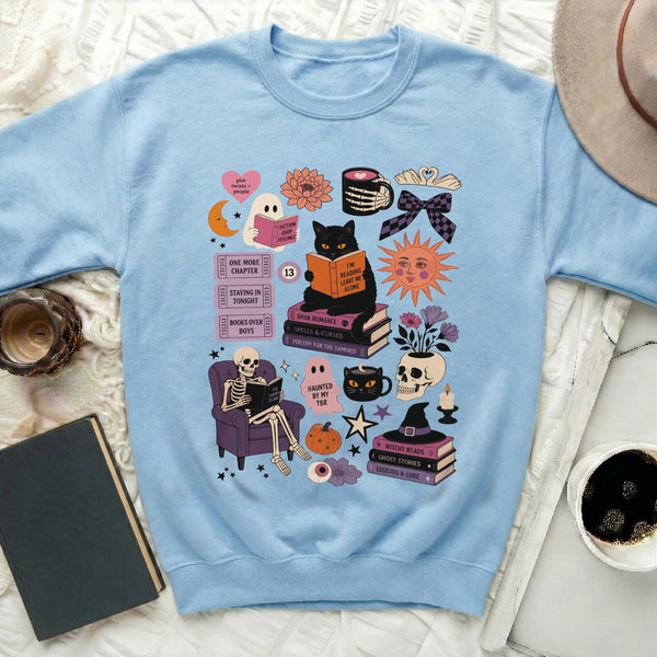 Haunted Bookworm Sweatshirt in Light Blue