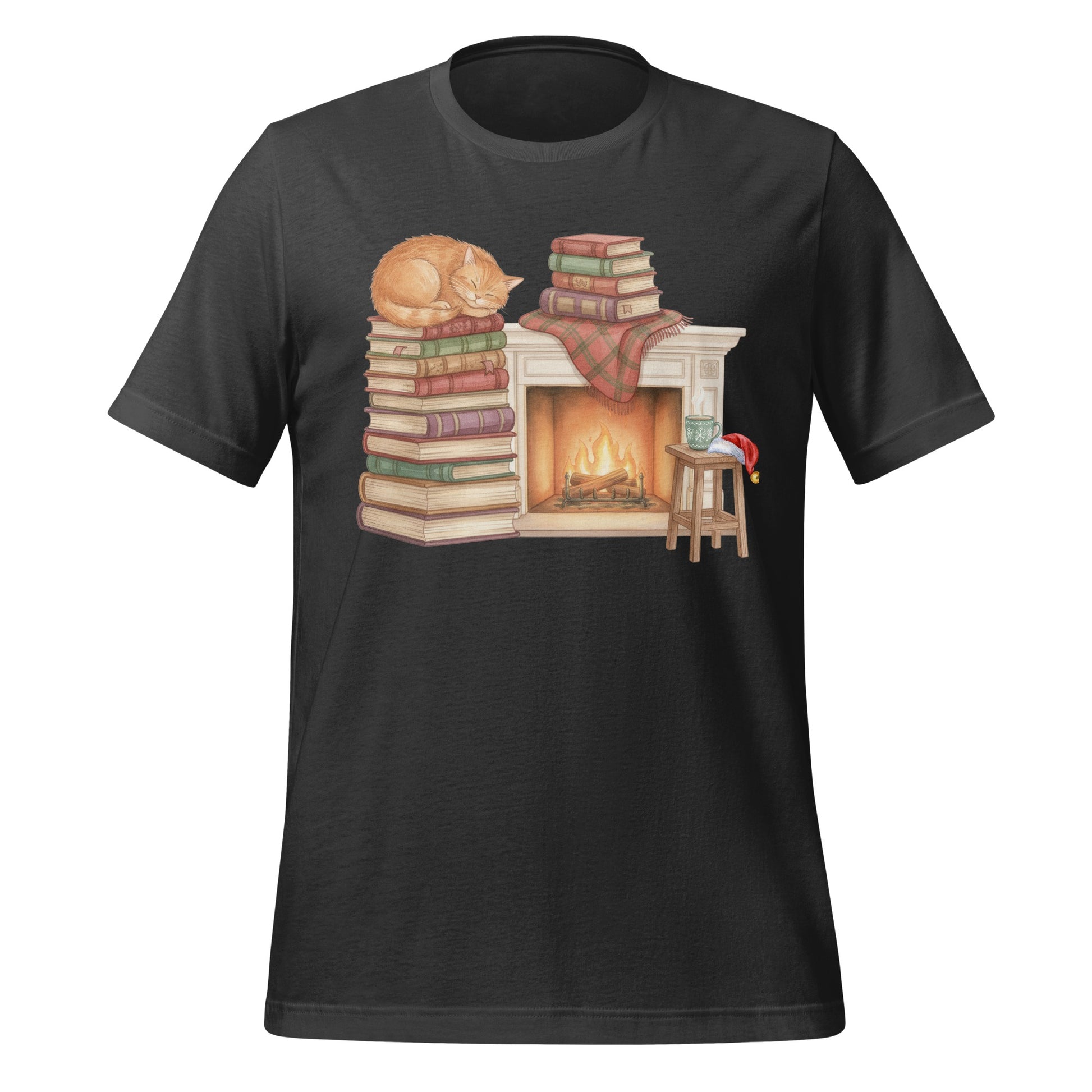 Cozy Cat Fireplace and Books Graphic Tee product