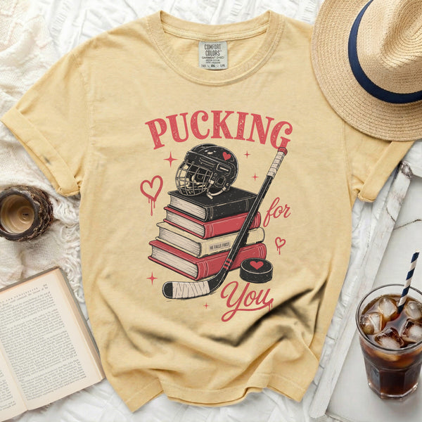 Pucking For You Hockey Romance Tee in Butter