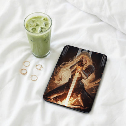 Blonde Warrior Glowing Fiery Sword Armor Clad Fantasy Art product type