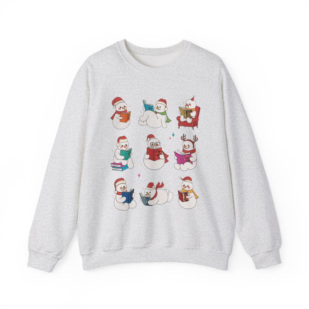 Cozy Holiday Sweatshirt Featuring Snowmen Reading
