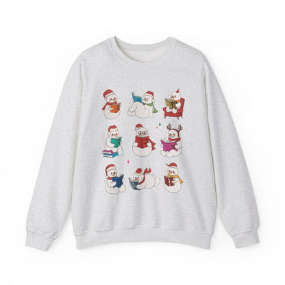 Cozy Holiday Sweatshirt Featuring Snowmen Reading