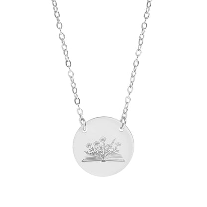 Engraved Book with Flowers Pendant Necklace product