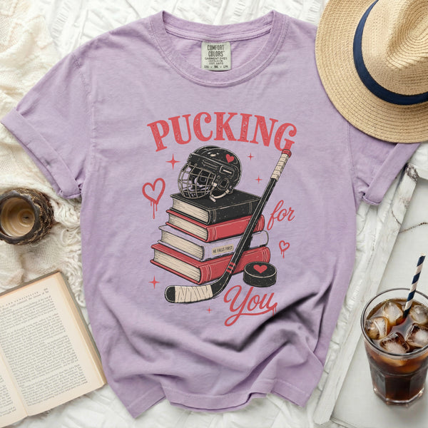 Pucking For You Hockey Romance Tee in Orchid