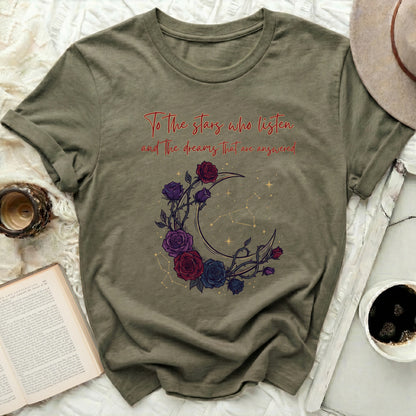 To the stars who listen and the dreams that are answered moon product type
Tshirt
Graphic Tee
Stars Who Listen
Dreams Answered
Crescent Moon
Roses Floral
Constellations
Celestial Design
Book Lover Gift
Witchy Aesthetic
Fantasy Inspired
Mystical Art
Boho Style
Olive Green Shirt
SJM Quote
Night Sky Print
Moon Phase Art
Galaxy Design
Literary Shirt
Unique Graphic