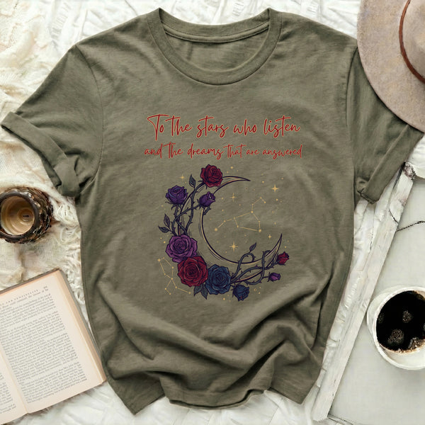 Moon & Roses Bookish Tee in Military Green