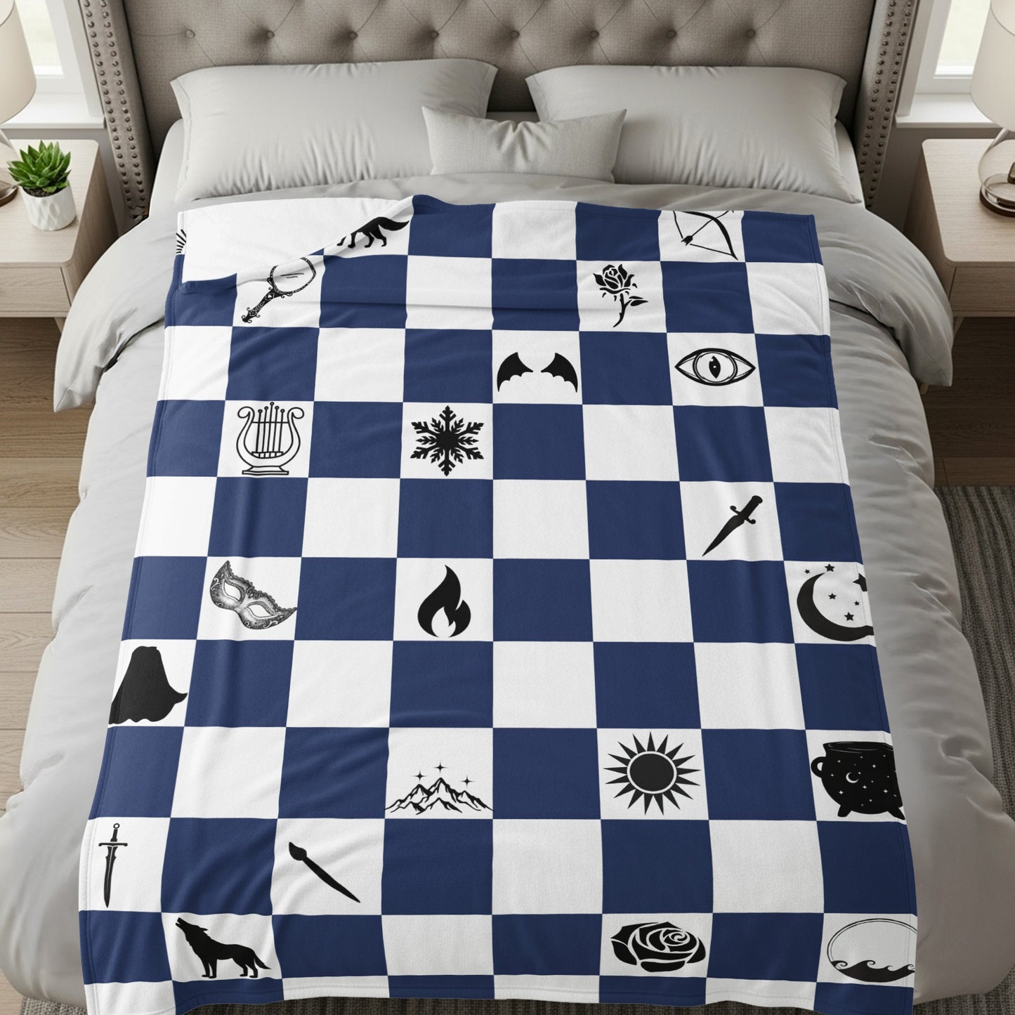 Geometric Blue Checkered Pattern Throw Blanket