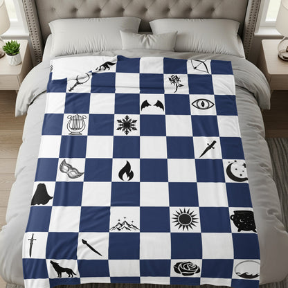 Geometric Blue Checkered Pattern Throw Blanket