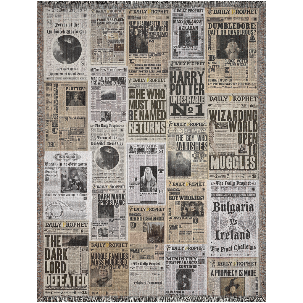 📰 Wizard Newspaper Woven Tapestry Blanket | Potterhead Magic 🧙‍♂️