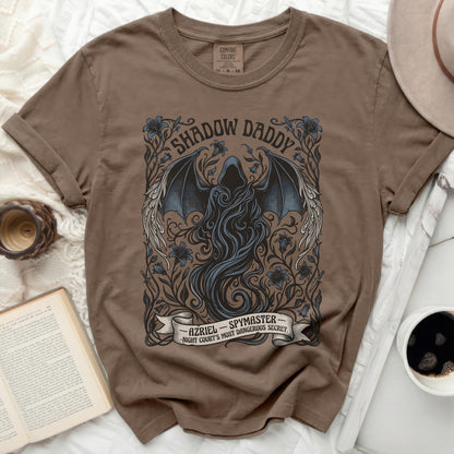 Brown t-shirt with "Shadow Daddy Azriel Spymaster" design.
