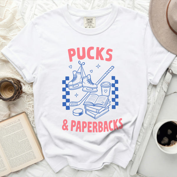Pucks & Paperbacks Tee in White