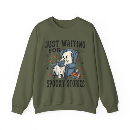 Just Waiting For Spooky Stories Ghost Book Reader Sweatshirt - MagicMerchEmporium
