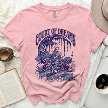 Pink t-shirt with "COURT OF DREAMS CITY OF STARLIGHT TOUR" graphic.