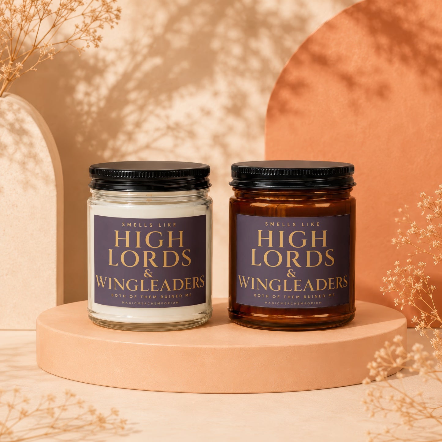 Two candles with labels reading "High Lords & Wingleaders".