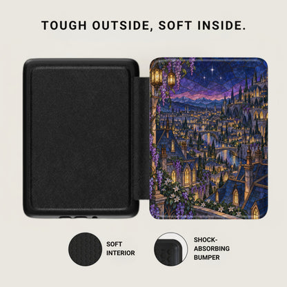 Black case with patterned exterior, soft interior, and shock-absorbing bumper.