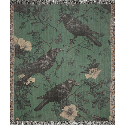 🖤 Gothic Raven & Botanical Woven Blanket